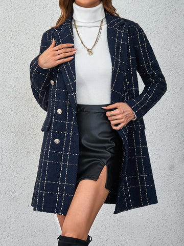 Plaid Double Breasted Tweed Overcoat