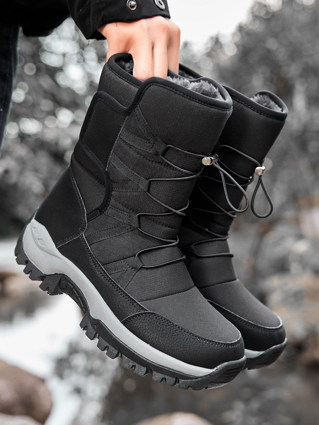 Winter Fleece Lined Men Hiking Boots Outdoor Warm Slip-Resistant Men Shoes