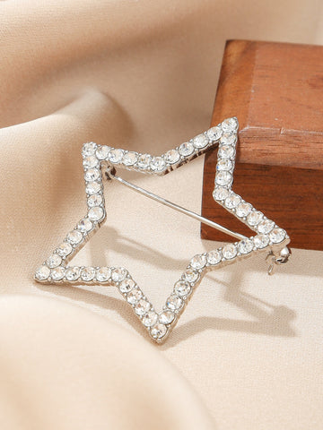 1pc Cross-Border Zinc Alloy Breastpin Simple Love Heart & Star Shaped Five-Pointed Star Brooch With Anti-Lost Design, Perfect For Women Daily Wear Gift