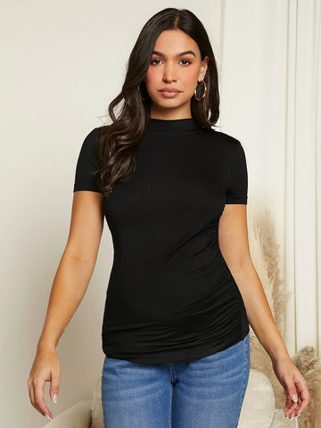 Maternity Mock Neck Ruched Tee