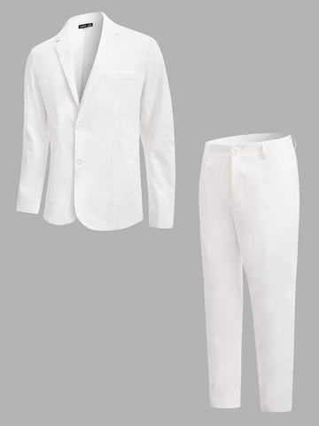 Men Cotton Single Breasted Blazer & Pants Set