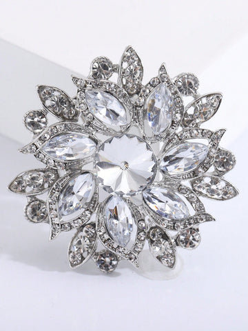 1pc Glamorous Zinc Alloy Rhinestone Flower Design Brooch For Women For Party