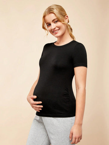 Maternity Ruched Side Solid Tee
