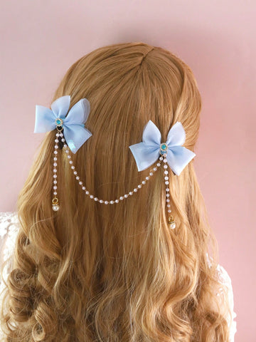 1pc Girls Bow & Faux Pearl Decor Cute Alligator Hair Clip For Hair Decoration