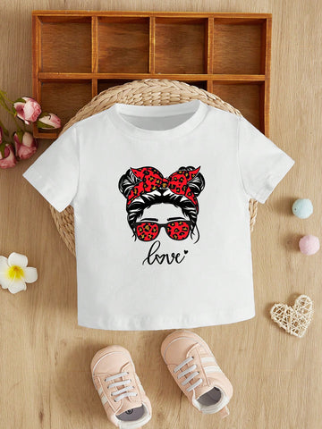 Baby Girls' Casual Comfortable Short Sleeve Printed T-Shirt, Suitable For Spring And Summer