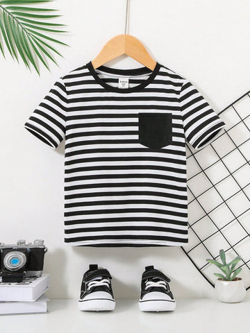 Young Boy Toddler Boys Striped Patched Pocket Tee