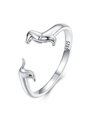 1pc S925 Sterling Silver Cute Dachshund Dog Adjustable Ring for Women Original Open Animal Ring Fine Family Jewelry Gift