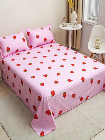 1pc Strawberry Pattern Sheet, Modern Fabric Skin-friendly & Soft Bed Sheet For Bedroom
