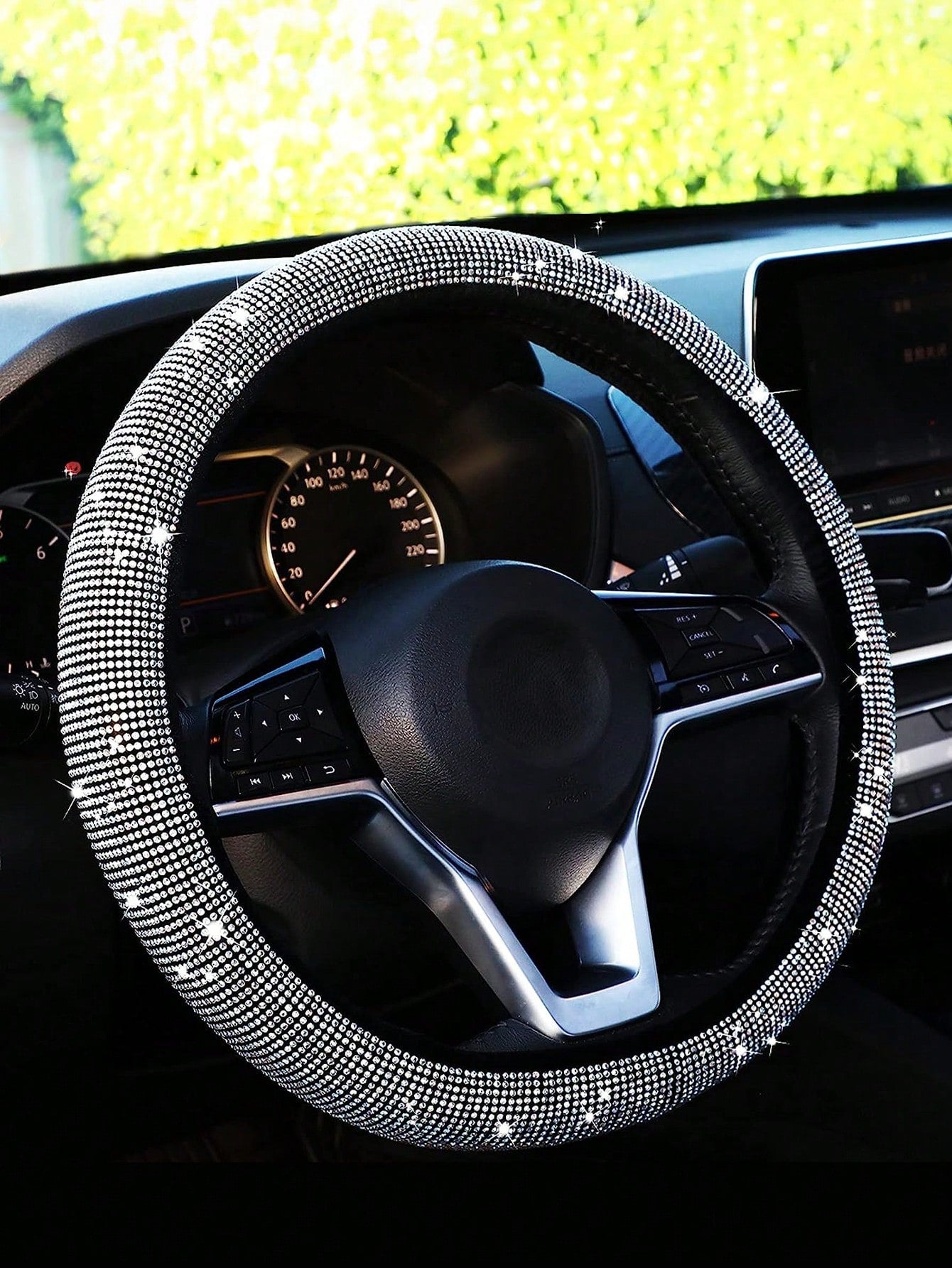 1pc Rhinestone Decor Car Steering Wheel Cover