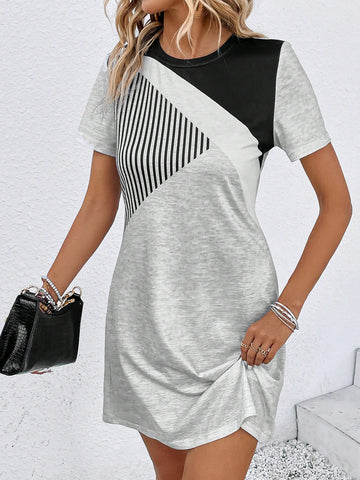 Striped Print Colorblock Dress
