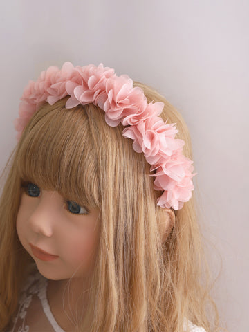 1pc Girls Korean Style Pink Delicate Mesh Sweet Princess Fabric Flower Headband For Performance