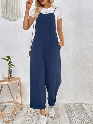 Solid Slant Pocket Cami Jumpsuit Without Tee
