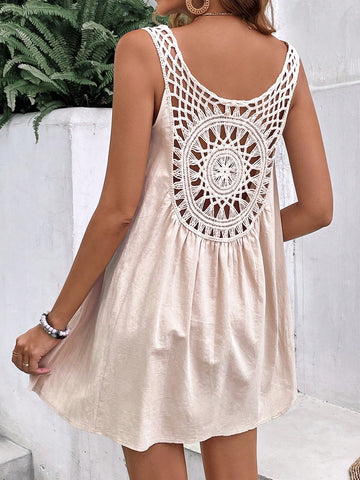 Contrast Crochet Backless Sleeveless Dress