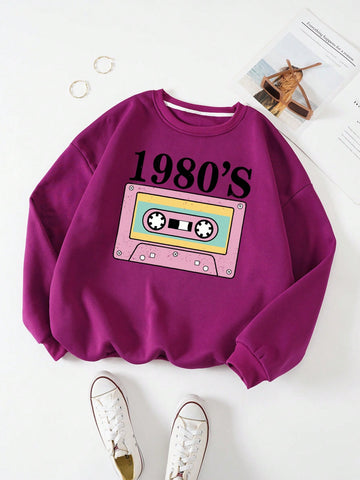 Plus Audiotape And Letter Graphic Thermal Lined Sweatshirt