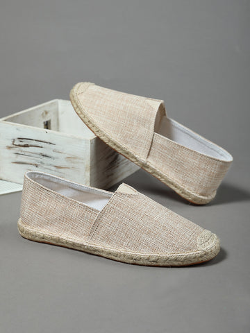 1pair Men's Linen Fisherman Shoes, Men's Simple Linen Loafers