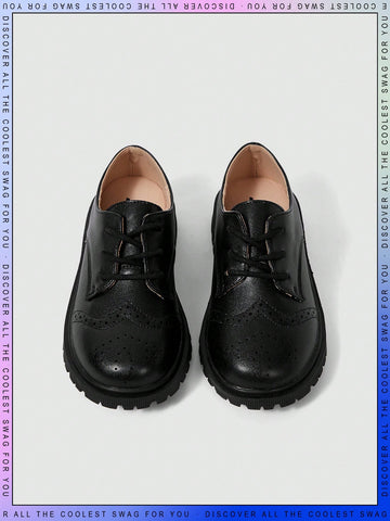 Boys Perforated Detail Lace Up Design Preppy Oxford Flats For Outdoor