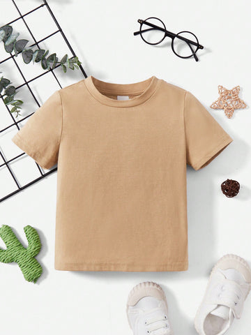 Baby Boy Casual Solid Color Short Sleeve Top Suitable For Summer