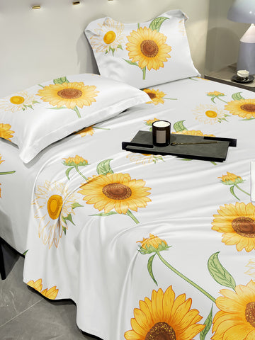 1pc Stylish Simple Style Rose Flower, Butterfly & Grid Pattern Printed Brushed Bed Sheet, Skin Friendly & Breathable Bedding Set For Dormitory, Bedroom, Home Textile