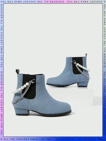 Fashionable And Cool Girls' Short Ankle Boots With Chain Decoration