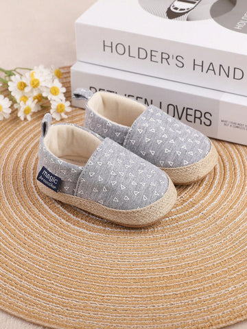 1 Pair Of Boys Fabric Star Design Slip-On Sneakers With Elastic Band, Non-Slip Flat Sole, Comfortable For Spring And Summer