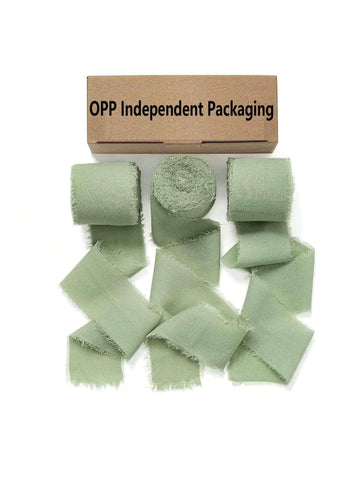 3 Rolls Green Chiffon Roll Ribbon 4*500cm For Gift Wrapping
