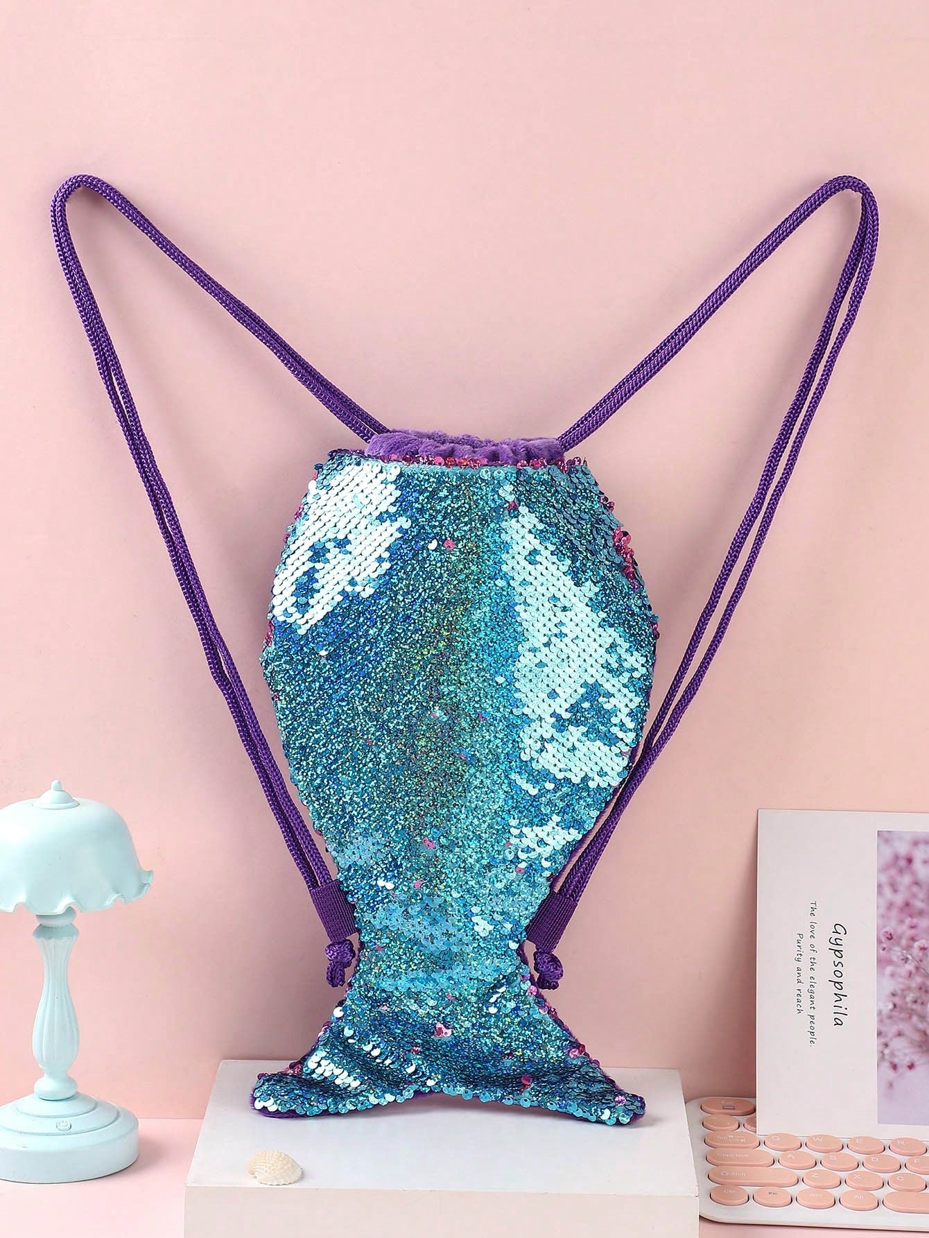 Mermaid Glitter Sequin Drawstring Backpack For Kids, Outdoor Travel Bag Children Gift,  New Cross-Border Storage Bag