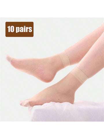 10pairs/pack Apricot/velvet & Crystal Design Sheer Short Socks Women's Invisible Boat Socks, Women's Stockings