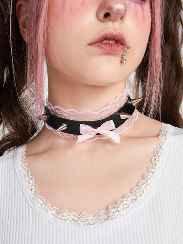 1pc Fashion Bow & Lace Decor Choker For Women For Daily Decoration