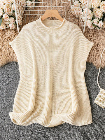 Plus Size Solid Color Stand Collar Knit Top