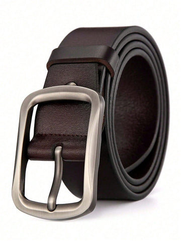 1pc Men's Pin Buckle Genuine Leather Belt, Casual Vintage Retro Cowhide Pants Belt, All-Match Men's Wear, Suitable As A Festival Gift For Father, Husband, Friend