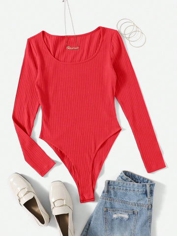 Solid Ribbed Knit Bodysuit