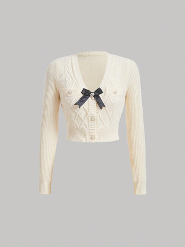 Bow Front Button Front Crop Cardigan