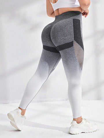 Plus Ombre Hollow Out Wideband Waist Sports Leggings