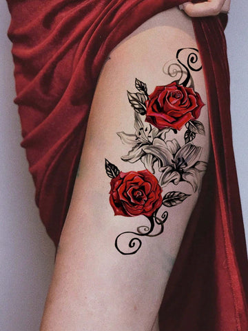 Rose Pattern Waterproof Temporary Tattoo Sticker For Women, Sexy Thigh Fake Tattoo Black Friday