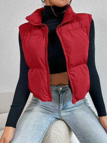 Zip Up Sleeveless Puffer Coat Without Sweater