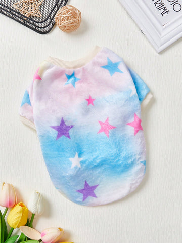 1pc Colorful Tie Dye Star Patterned Fleece Pet Hoodie (without Hood)