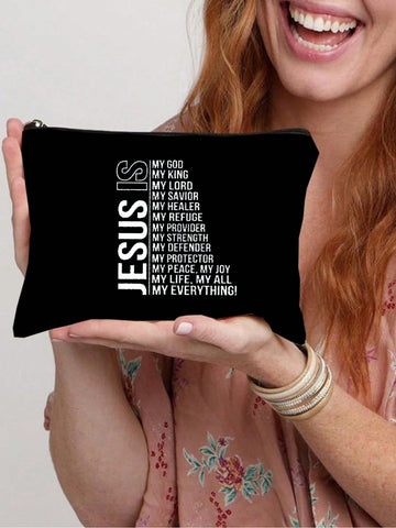 Faith Conquers Fear Christian Printed Cosmetic Bag: A black toiletry bag that expresses your faith, simple and fashionable makeup storage bag, makeup storage bag, suitable for women and men’s travel makeup storage, college student return to school dormito