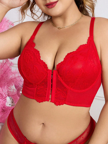 Plus Floral Lace Hook And Eye Underwire Bra