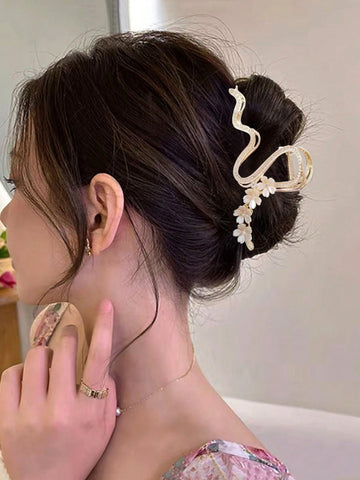 1pc Women's Alloy & Rhinestone Flower Decor Hair Claws, Elegant Headwear, Suitable For Daily Use, Campus, Party, Formal Occasion, As A Gift, Etc.