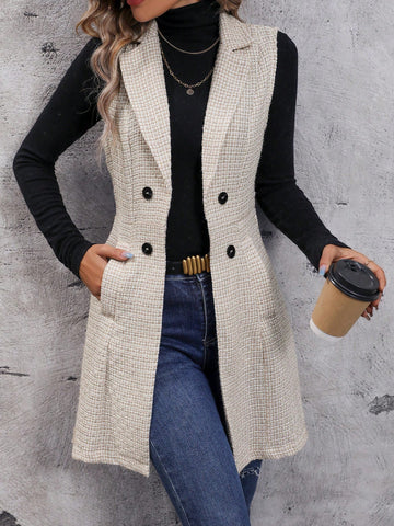 Double Breasted Dual Pocket Double Breasted Vest Coat