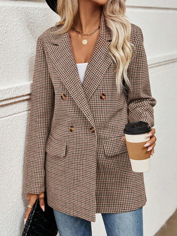 Plaid Print Double Breasted Blazer