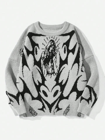 Plus Graphic Pattern Drop Shoulder Sweater