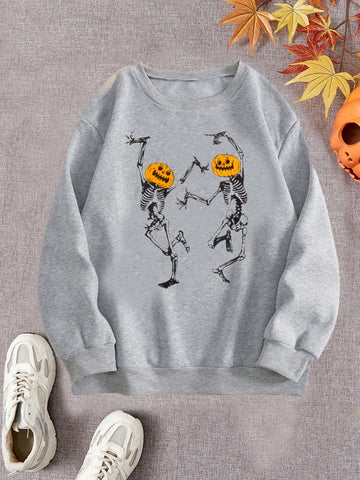 Plus Halloween Print Thermal Lined Sweatshirt