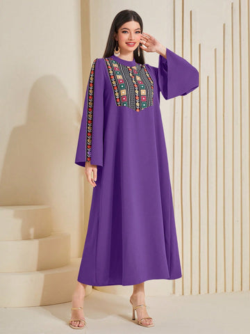 Women's Geometric Pattern Flare Sleeve Arabian Dress