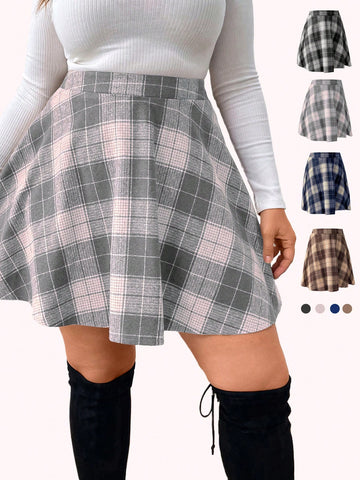 Plus Size Color-block Plaid Mini Skirt