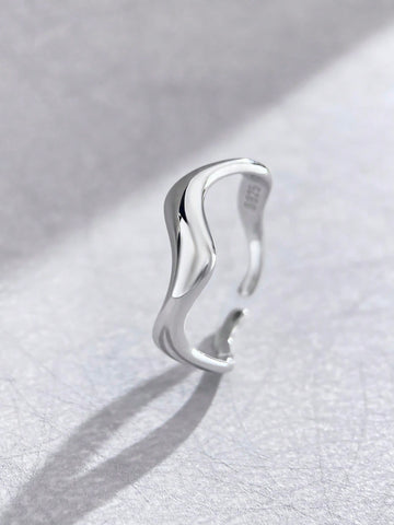 1pc Waves Vintage Adjustable Ring For Women Sterling Silver White Fine Jewelry Daily Wear Gifts