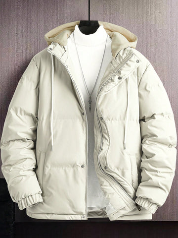Loose Men's Hooded Puffer Jacket With Long Sleeves, Casual Style