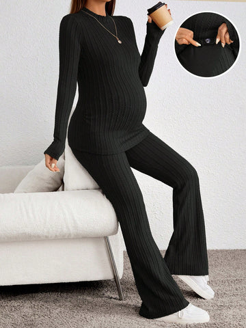 Pregnant Women Long Sleeve T-shirt And Pants Two Piece Set