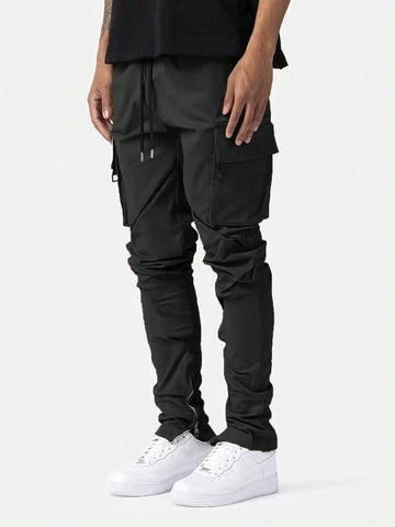 Loose-Fit Men's Cargo Style Drawstring Pants With Zippered Ankles