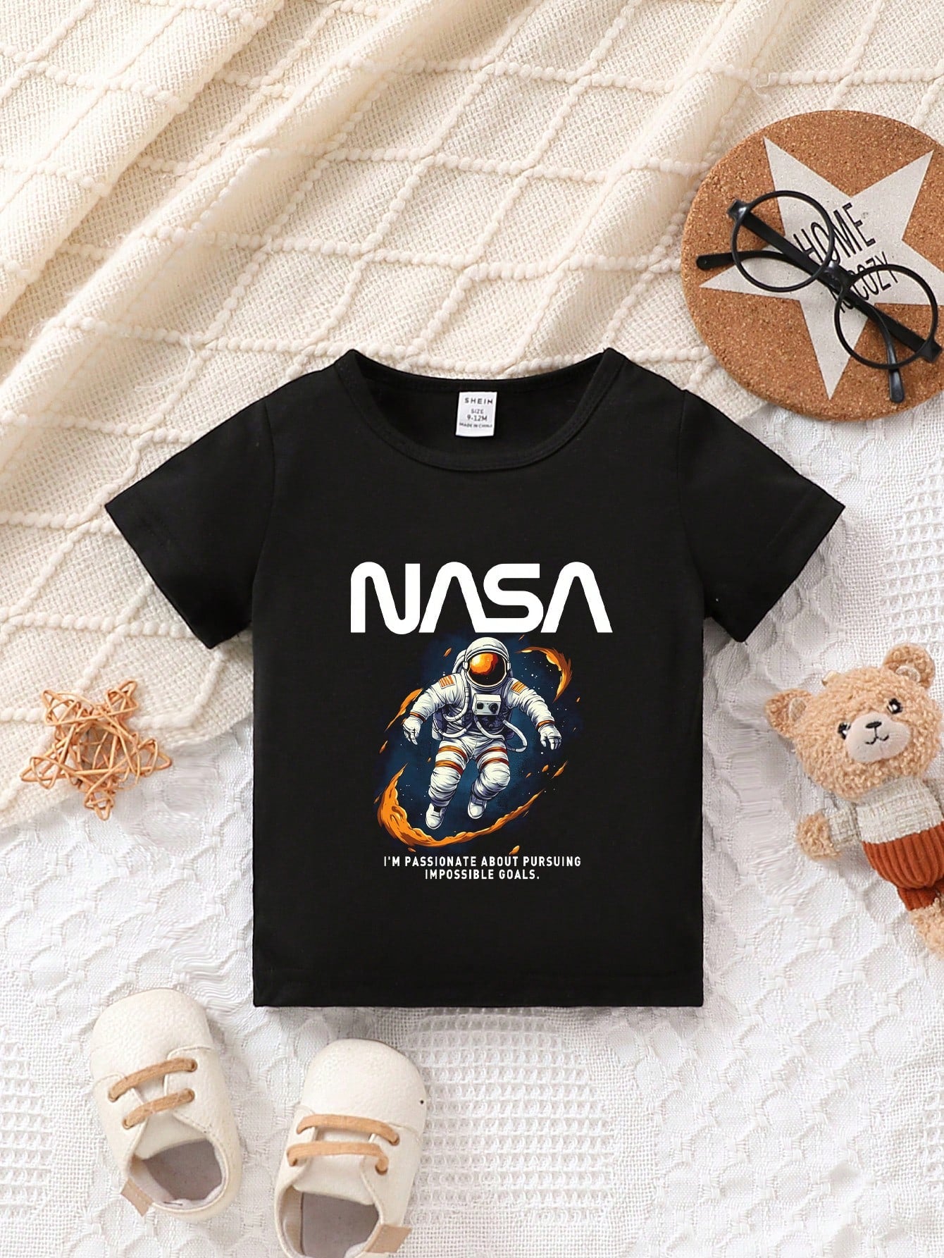 Baby Boys' Astronaut & Letter Printed Short Sleeve Casual Top